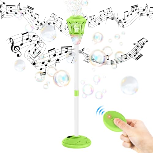 Bubble Machine,Automatic Standing Bubble Maker Machine with Light/Music/Remote,47 Inch Adjustable Height Outdoor Toys for Toddlers Party Birthday, Wedding,Gifts Green - color: Green
