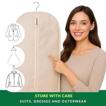 24x62 Cotton Garment Bag for Hanging Clothes, Garment Cover for Dust Free Storage - style: Side Zipper (24" x 62")