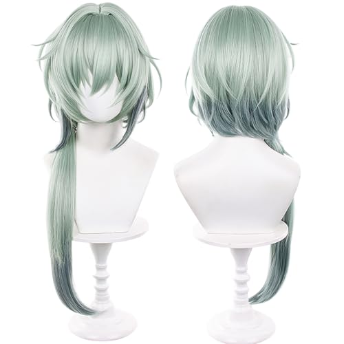 Anime Green Wig Long Straight Wig with Ponytail and Bangs Adult COS Game Cosplay Wigs Naxa Halloween,Christmas,Comic con,Game Show,Party - color: Deep Green