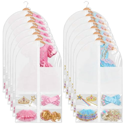 12 Pack Garment Bags for Dance Costumes, 40" Kids Clear Garment Bags for Hanging Clothes with 4 Zipper Pocket, Dance Competition Must Haves for Dance Competition, Travel, Closet Storage