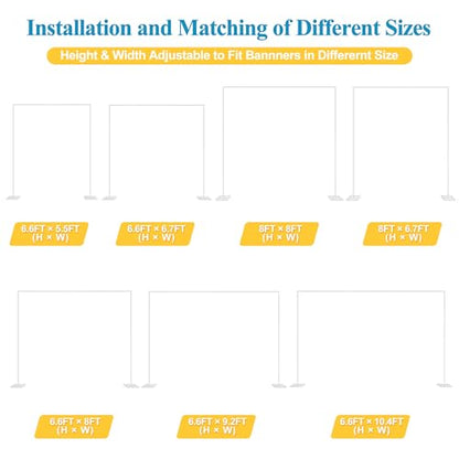 Fomcet 8FT x 8FT Backdrop Stand Heavy Duty with Base, White Portable Adjustable Pipe and Drape Backdrop Stand Kit, Square Metal Arch Party Frame for Wedding Birthday Parties Banquet Decorations | Heavy Duty Backdrop Stand with Base Metal Square Arch Frame