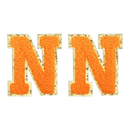 MECCANIXITY Chenille Letter Patches 2.2" Self Adhesive Alphabet N Stick on Embroidered Patch Sew on Letter Stickers Applique for Repairing Clothing Jeans Shoes Hats DIY(Orange, Pack of 2) - style: Letter-N