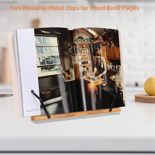 MEGREZ Foldable Bamboo Book Stand Adjustable Cookbook Reading Holder | anti-slip, lightweight, foldable flat storage, textbook tablet laptop, home office, 13.2x9.4in - color: Butterflies