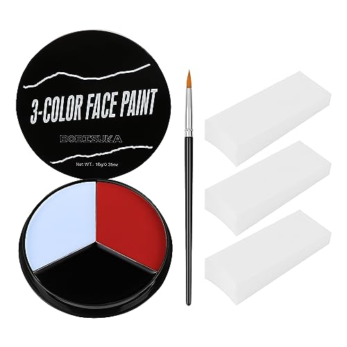 White Red Grey Face Body Paint + 3PC Sponge + Brush, Colored Eye Black for Baseball Softball Sport Games, Face Painting Kit for Halloween Devil, Vampire Cosplay, Costume, SFX Makeup, Theme Parties - color: VAMPIRE