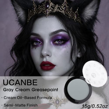 UCANBE Grey Face Body Paint Makeup Foundation, Professional Gothic Gray Cream Greasepaint, Non-Toxic Goth Facepaint for Halloween Parties, Skeleton Grayscale Raven Zombie SFX Makeup & Costume Cosplay - color: Gray