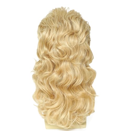 Men's 80s Rock Mullet Wig, Long Curly Retro Costume Wig, Perfect for 80s Theme Parties, Halloween, Rock Concerts and Cosplay with Sunglasses (Light Blonde) - color: 8002-Light Blonde