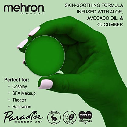 Mehron Makeup Paradise AQ - AMAZON GREEN, Water-Activated Face & Body Paint - color: Amazon Green, size: 0.25 Ounce