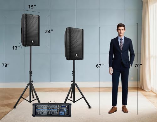 PRORECK Delta 128 2400W Bluetooth PA Speaker System with 8-Channel Powered Mixer, 2 12-Inch Passive Speakers, Stands, Reverb Effects, 15V Phantom Power. Perfect for DJs, Bands, Karaoke, Live Events - size: 12"+8 channel mixer