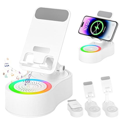 Cell Phone Stand with Bluetooth Speaker - Wireless Bluetooth Speaker with 360° Rotatable Phone Holder, Multifunctional Adjustable Stand with Charging Compatible with Tablet for Home Desk (White) - color: White