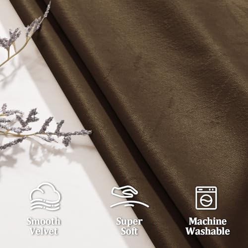 JIUZHEN Brown Velvet Curtains 63 inches - Privacy Protect Room Darkening Rod Pocket Thick Velvet Window Drapes for Bedroom/Living Room, Set of 2 with Tiebacks, W42 x L63 inches - color: Brown, size: 42"W x 63"L (Pack of 2)