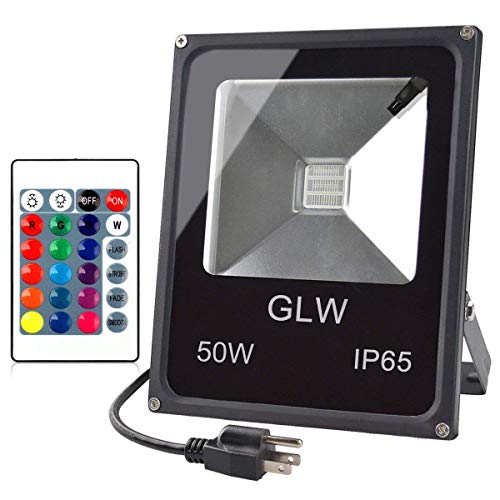 RGB LED Flood Lights,50W Outdoor Super Bright Spotlight,High Power 16 Colors Remote Control Floodlight,4 Modes with US 3-Plug,IP65 Waterproof Spotlight for Stage,Yard - color: 50W