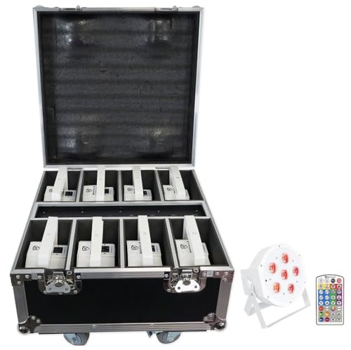 Rockville Battery PAR Pack 61 V2 White 8 Rechargeable RGBWA+UV Wash Lights | Includes Charging Case with Wheels, 6x 6W LEDs, DMX Controls, IR Remote, 15-Hour Battery Life, Sound-Activated, Strobe - color: White