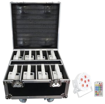 Rockville Battery PAR Pack 61 V2 White 8 Rechargeable RGBWA+UV Wash Lights | Includes Charging Case with Wheels, 6x 6W LEDs, DMX Controls, IR Remote, 15-Hour Battery Life, Sound-Activated, Strobe - color: White