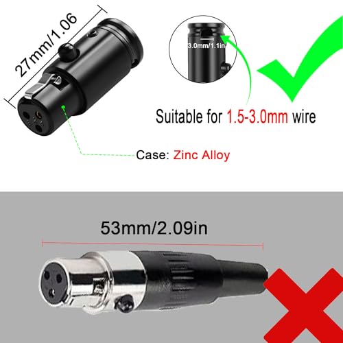 QIANRENON Compact Mini XLR Connector Solder Socket Gold Plated 3Pin Female Soldered Adapter Adjustable 90 Angle Female Welded Plug, Suit 1.5-3mm Cable, with 0.9mm Spanner - style: Female