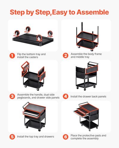 VEVOR 5-Tier Tool Cart with Wheels, 400 lbs Load Capacity, Rolling Work Cart with 2 Drawers & Pegboard, Mechanic Tool Storage Organizer with Locking System for Garage, Warehouse and Repair Shop, Black | Rolling Mechanic Tool Storage Cart with 2 Drawers, P