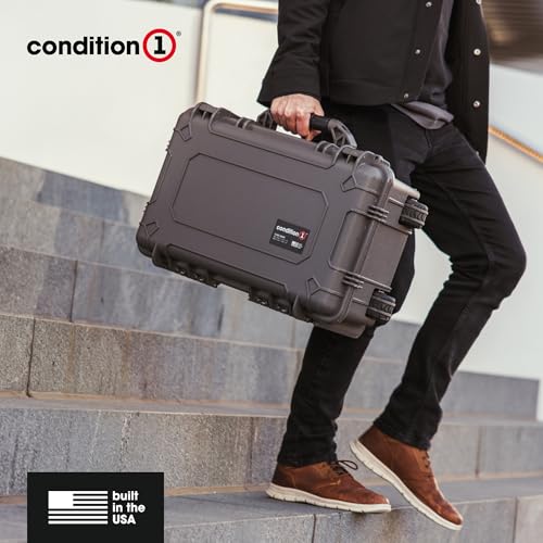 Condition 1 22" Large Rolling Lockable Hard Storage Case, Model 300, Black | Padded Divider, Lid Organizer, Waterproof Protective Box for Camera, Production Gear, Made in USA, 21.84"x13.82"x9"