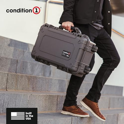 Condition 1 22" Large Rolling Lockable Hard Storage Case, Model 300, Black | Padded Divider, Lid Organizer, Waterproof Protective Box for Camera, Production Gear, Made in USA, 21.84"x13.82"x9"