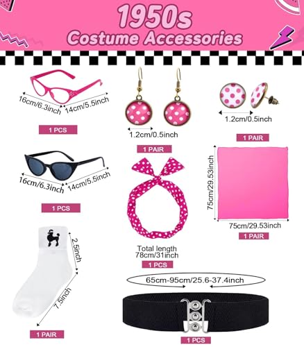 1950s Poodle Skirt Outfit Women 50s Sock Hop Costume T Shirt Accessories - color: Hot Pink-sockhop, size: Small