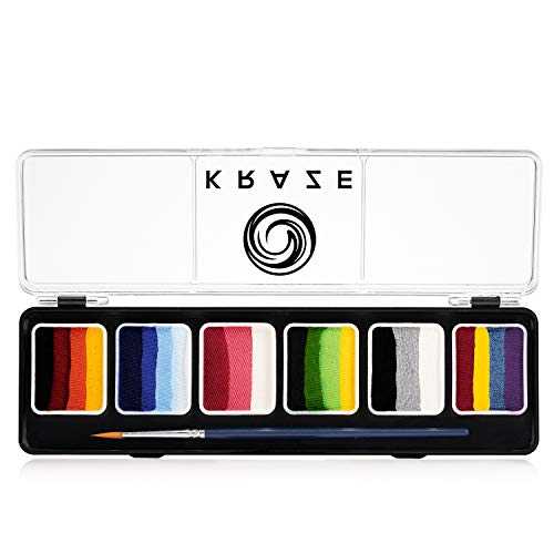 Kraze FX Splash Split Cake Palette (6 gm) with Brush - Water Activated, Hypoallergenic, Safe, Non-Toxic Face Painting Kit for Adults - size: 6 Split Cake Palette
