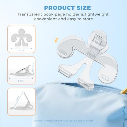 Transparent Book Page Holder, 12° Book Opener Clip | Portable Book Clips to Hold Book Open, Notebook Clips for Reading, Magzines Fixing Manuscripts, Suitable for Teacher Clerk - color: Transparent