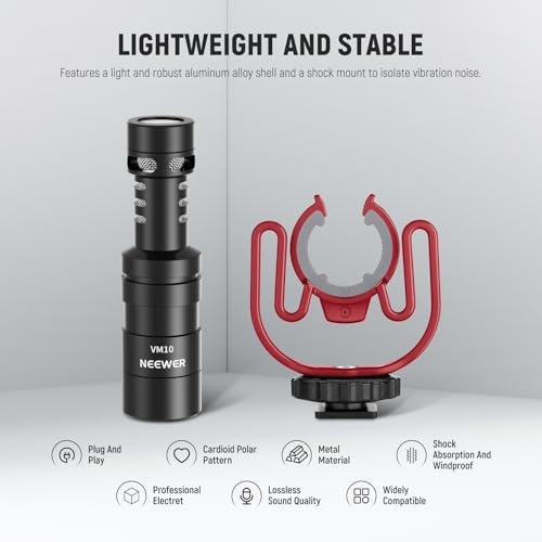 NEEWER VM10 Plug & Play Vlog Microphone for Camera, Mini Supercardioid Mic | 20-20KHz, Compatible with Sony Canon Nikon iPhone Samsung Android Tablet Mac, 3.5mm TRS, USB C OTG, Shock Mount, Windscreen - style: VM10
