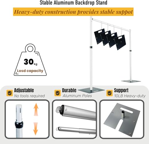 Pipe and Drape Adjustable Uprights, Crossbars,Bases & Hangers - Drape Systems for Backdrops, Trade Shows, Events, Photo Booths and Decorations by CITNAMOR (10' Tall x 10' Wide Kit(2xCrossbar)) - size: 10' Tall x 10' Wide Kit (2 x Crossbar)