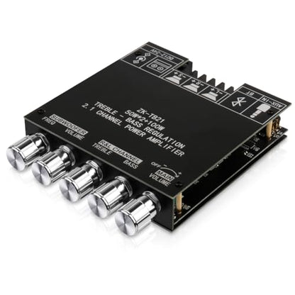 Bluetooth Audio Amplifier Board, ZK-TB21 2.1CH 50W x 2 +100W Subwoofer Amp | Power Amplifier with Treble and Bass Control, Bluetooth5.0 and AUX Inputs, Stereo Digital AMP for DIY Home Speakers - color: Black1 ZK-TB21