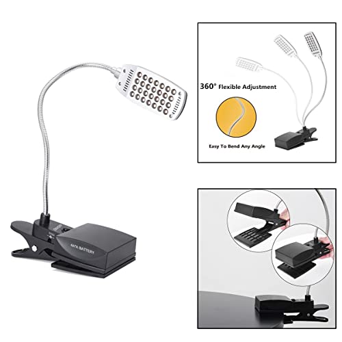 Music Stand Light, Clip on LED Book Lights, USB and AA Battery Operated, Reading Lamp in Bed, 3 Brightness Levels, Ideal for Musician, Piano Player, Kids, Travel, Black - color: Black