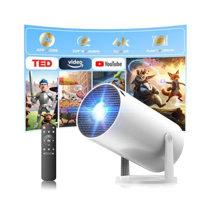 Mini Projector with WiFi and Bluetooth, Portable Projector Built-in Apps Support 4K 1080P Auto Keystone 220° Rotatable Small Projectors Compatible with HDMI/TV Stick/iPhone/Laptop for Bedroom Wall