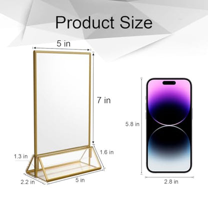 NIUBEE 5x7 Acrylic Sign Holder, Picture Frame, Wedding Table Numbers, 6pack | Vertical Stand, Gold Frames, Clear Double Sided, Gold Sign Holders Display for Menu Restaurant Signs, Photos, Party, Events - size: 5x7", style: Vertical