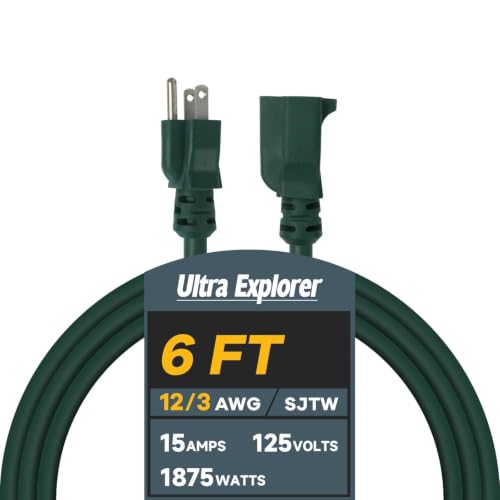 12 Gauge Heavy Duty Extension Cord 6 Ft, 3 Prong Grounded | Cold Resistant, Waterproof, Indoor & Outdoor Use, SJTW, 15A 125V 1875W, Green, ETL Listed - color: Green, size: 6 FT