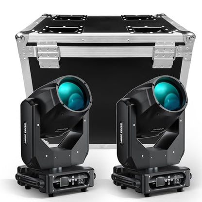 Moving Head Lights with Flight Case, 2 Pack 280W DJ Lights with 17 Gobos, 15 Colors Prism, DMX512 Sound Activated for Bar, Disco, Concert, Halloween