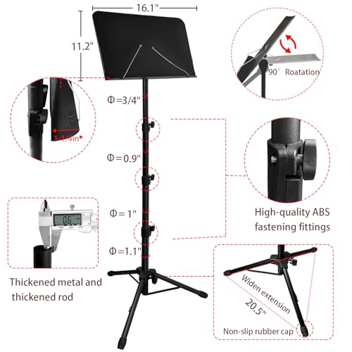 70" Sheet Music Stand with Light and Phone Holder, Music Stand for Sheet Music High Stability, Height Adjustable Portable Music Sheet Stand with Carrying Bag(33-70inch,Plate without hole) - size: 33inch-70inch, Plate