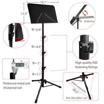70" Sheet Music Stand with Light and Phone Holder, Music Stand for Sheet Music High Stability, Height Adjustable Portable Music Sheet Stand with Carrying Bag(33-70inch,Plate without hole) - size: 33inch-70inch, Plate