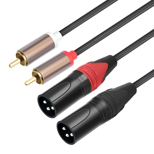 RCA to XLR HiFi Audio Cable 5 Feet, 2 RCA Male to 2 XLR Male, Black with Red/Black Tail, 4N OFC Wire and Gold-Plated Conductors for Amplifier, Mixer, Microphone - size: 5FT, style: 2 RCA Male to 2 XLR Male