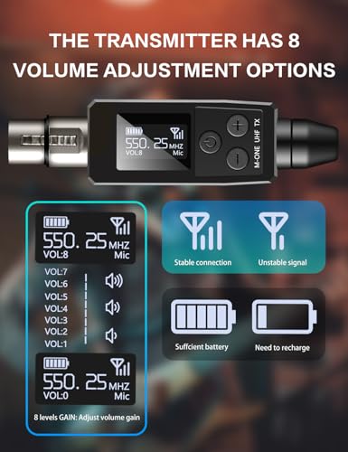 EBJ Wireless Microphone System UHF wireless XLR transmitter and receiver for dynamic/capacitive microphones, 48V Phantom power supply, electric guitar/bass, audio mixer, PA system (One drag two) - color: One drag two