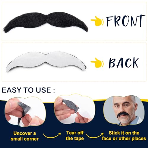 48 Pcs Fake Mustaches, Self Adhesive Fake Beard, Novelty Hairy Beard, Costume Facial Hair for Halloween Party - color: Black