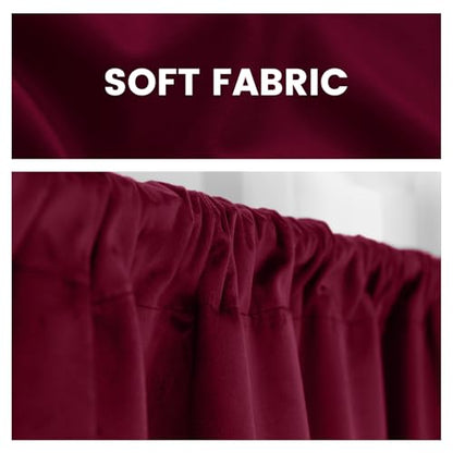 Yakamok Wine Red Room Darkening Velvet Curtains 52x18 Inch Living Room | Luxury soft velvet, 1 panel , for bedroom small windows, window drapes rod pocket,light blocking,Thermal Insulated - color: Wine Red, size: 52"W x 18"L (Pack of 1)