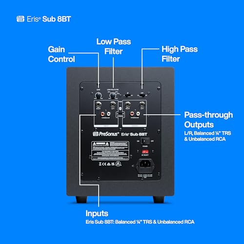 PreSonus Eris Sub 8BT — 8" Inch Powered Subwoofer, Powered Sub, Active Subwoofer, Wireless, Bluetooth, Home Audio, Bass Speaker, Home Theater, Music Production, Gaming - color: Black, size: 8" Subwoofer Bluetooth