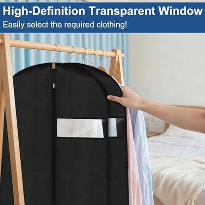 Dress Bags for Gowns,2 PCS 60" Long Dress Garment Bag, Garment Bags for Hanging Clothes,Dress Cover with Clear Window for Women's Coats, Formal Gowns, and Evening Dresses (Black) - size: 24"×60"