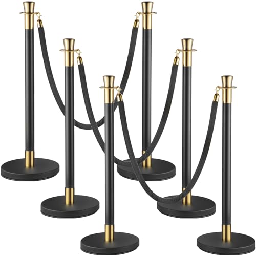 VEVOR Crowd Control Stanchion, Set of 6 Pieces Stanchion Set, Stanchion Set with 5 ft/1.5 m Black Velvet Rope, Black Crowd Control Barrier with Sturdy Concrete and Metal Base – Easy Connect Assembly - color: Black Rope, size: 6 Pcs, style: Concrete Base