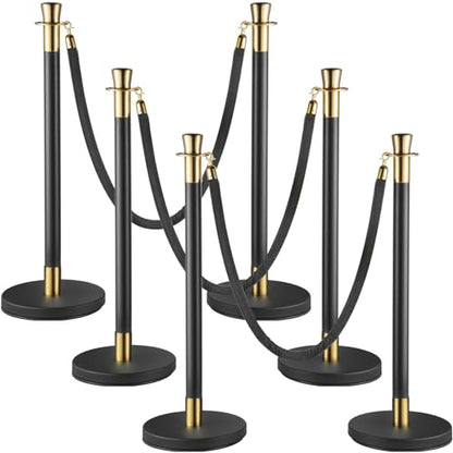 VEVOR Crowd Control Stanchion, Set of 6 Pieces Stanchion Set, Stanchion Set with 5 ft/1.5 m Black Velvet Rope, Black Crowd Control Barrier with Sturdy Concrete and Metal Base – Easy Connect Assembly - color: Black Rope, size: 6 Pcs, style: Concrete Base