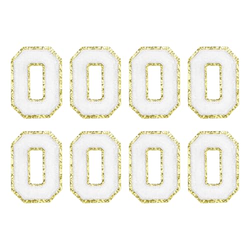 MECCANIXITY Chenille Letter Patches 2.2" Self Adhesive Alphabet O Stick on Embroidered Patch Sew on Letter Stickers Applique for Repairing Clothing Jeans Shoes Hats DIY(White, Pack of 8) - style: Letter O