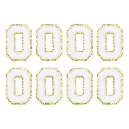 MECCANIXITY Chenille Letter Patches 2.2" Self Adhesive Alphabet O Stick on Embroidered Patch Sew on Letter Stickers Applique for Repairing Clothing Jeans Shoes Hats DIY(White, Pack of 8) - style: Letter O