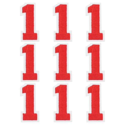MECCANIXITY Iron on Number Patches 2" Number 1 Iron on Embroidered Patch Sew on Letter Stickers Applique for Repairing Clothing Jeans Shoes Hats DIY(Red, Pack of 9) - style: Number 1