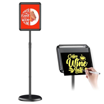 Adjustable Pedestal Floor Stand Sign Holder for 8.5*11 inches Poster or chalk board, Snap open frame,360° Rotation,Outdoor Indoor Standing Display Sign Holders for advertising ,Black | Snap open frame,360°Rotation,Outdoor Indoor Standing Display Sign Hold
