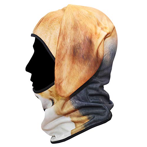 WTACTFUL 3D Animal Ears Balaclava, Breathable Face Mask for Halloween | Stand-Up Ears, Windproof Dustproof, Quick-Dry, No Fade Print, Soft, for Music Festivals Raves Ski Snowboard Moto Party - color: Beagle Funny Mss-05