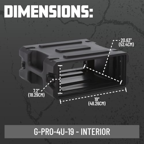 Gator Cases Pro Series 4U Rack Case, Standard 19" Depth (G-PRO-4U-19) | Made in the USA Molded Hard Shell Front & Rear Threaded Rack Rails Side Carry Handles - size: 4U Rack Space, style: Standard - 19" Deep