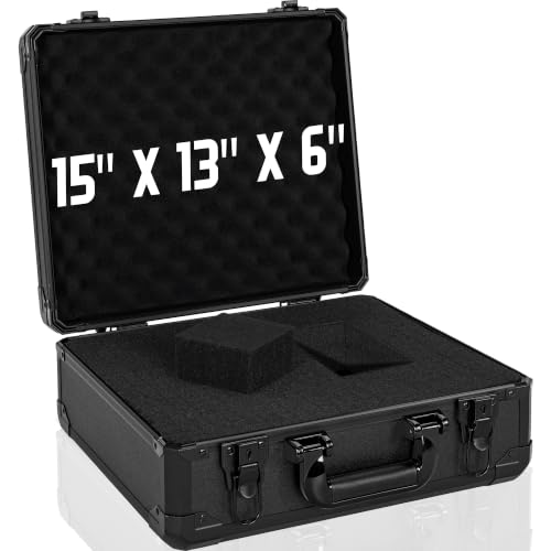15 Inch Carrying Case with Customizable Pre-Diced Foam | Aluminum Case, Aluminum Alloy Sturdy Build, Storage Case for Microphone, Equipment, Camera, Tools, Recorder, etc - size: 15x13x6 Inch