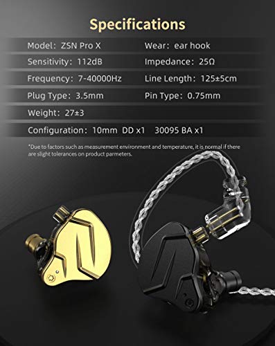 KZ ZSN PRO X Hybrid Banlance Armature with Dynamic in-Ear Earphone ERJIGO ZSNPROX 1BA+1DD HiFi Headset ZSNPRO X erabuds (Without Mic, Golden) | in-Ear Earbuds, HiFi Musician Monitor, Detachable 2-Pin, Tangle-Free Cable, Noise-Isolating, 10mm DD+BA - color
